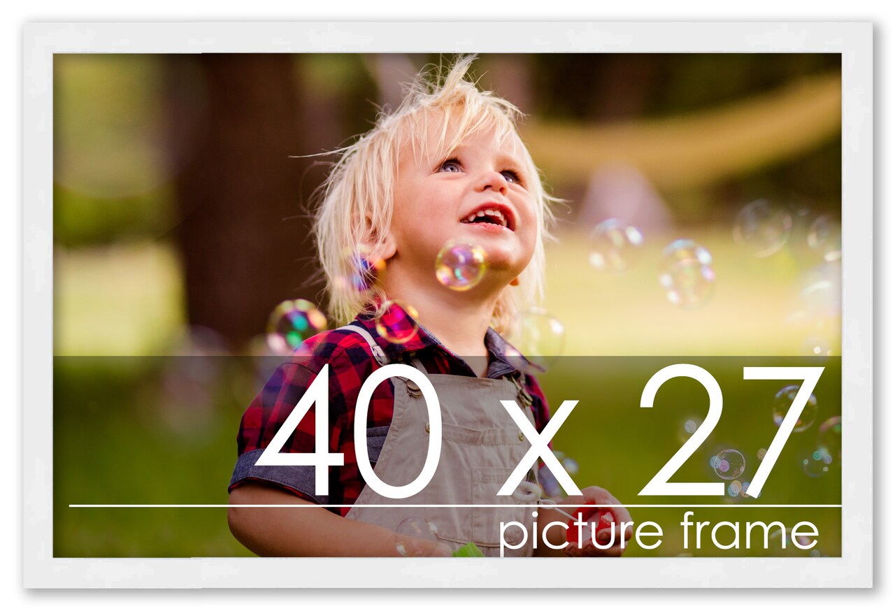 40x27 Solid Wood Picture Frame with UV-Resistant Acrylic & Acid-Free Backing, Available in 6 Finishes: Matte Black, Matte White, Metallic Bronze, Silver, Natural Wood Grain & Mahogany